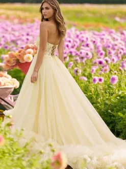 Prom Dress Sweetheart Neck Tulle Sleeveless Lace Party Dresses