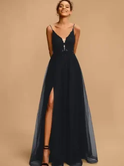 Prom Dress V-Neck A-Line Sleeveless Sequins Party Dresses