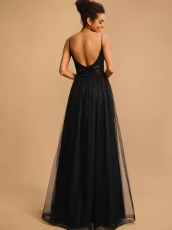 Prom Dress V-Neck A-Line Sleeveless Sequins Party Dresses