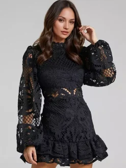 Puff Sleeve Lace Dress Birthday Party A-line Mini Dress For Women 2026