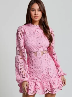 Puff Sleeve Lace Dress Birthday Party A-line Mini Dress For Women 2026