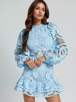 Puff Sleeve Lace Dress Birthday Party A-line Mini Dress For Women 2026