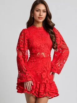 Puff Sleeve Lace Dress Birthday Party A-line Mini Dress For Women 2026