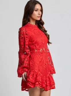 Puff Sleeve Lace Dress Birthday Party A-line Mini Dress For Women 2026