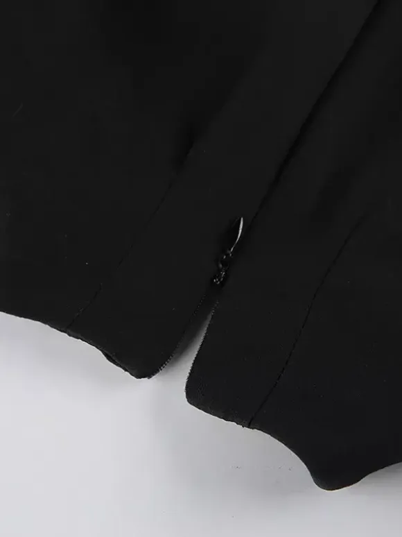 Puff Sleeve Mini Dress For Women Chic Retro Outfit - Black Elegant Stand Collar Slim Fit Bodycon - Spring Desk-to-dinner 2026