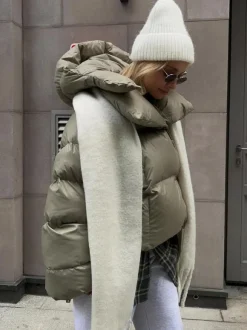 Puffer Coat Hooded Front Button Solid Color Oversized Winter Outerwear