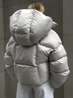 Puffer Coat Hooded Front Button Solid Color Oversized Winter Outerwear