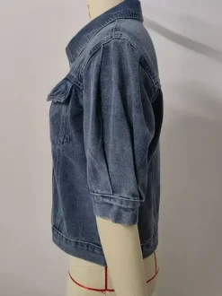 Puff Sleeve Denim Jacket For Women - Retro Half Sleeve Cropped Jean Trucker Coat - Summer Spring Streetwear 2026