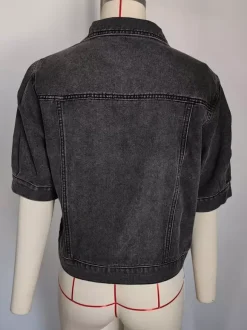 Puff Sleeve Denim Jacket For Women - Retro Half Sleeve Cropped Jean Trucker Coat - Summer Spring Streetwear 2026