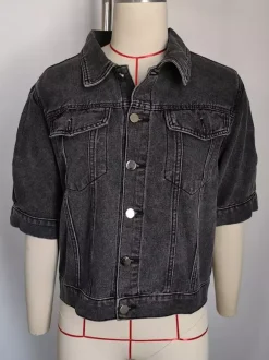 Puff Sleeve Denim Jacket For Women - Retro Half Sleeve Cropped Jean Trucker Coat - Summer Spring Streetwear 2026