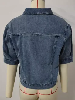 Puff Sleeve Denim Jacket For Women - Retro Half Sleeve Cropped Jean Trucker Coat - Summer Spring Streetwear 2026