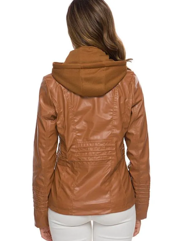 PU Leather Jacket Hooded Spring Outerwear For Women 2026