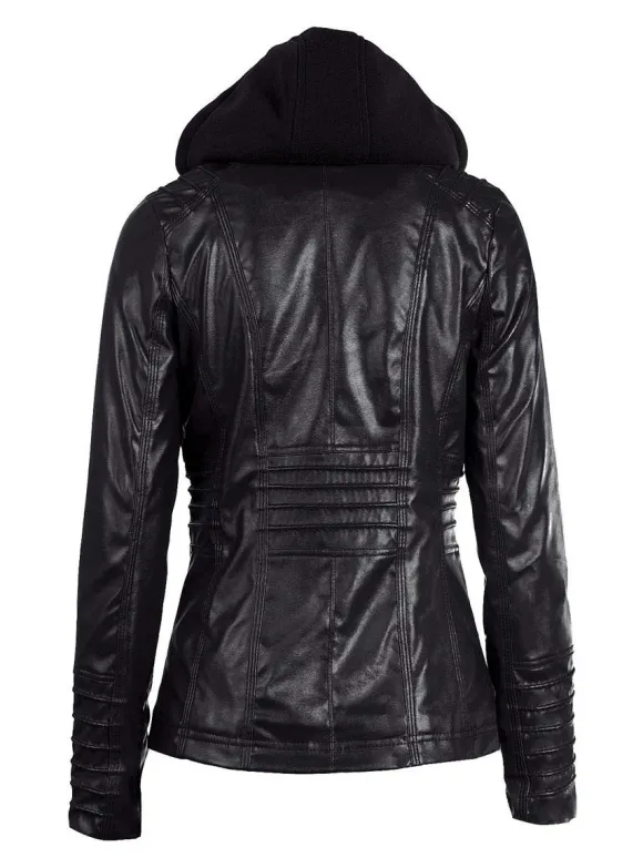 PU Leather Jacket Hooded Spring Outerwear For Women 2026