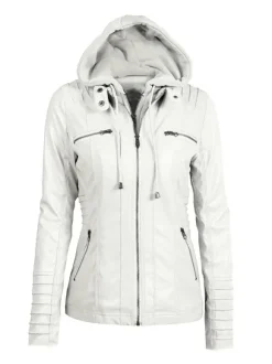 PU Leather Jacket Hooded Spring Outerwear For Women 2026