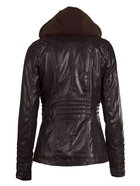 PU Leather Jacket Hooded Spring Outerwear For Women 2026