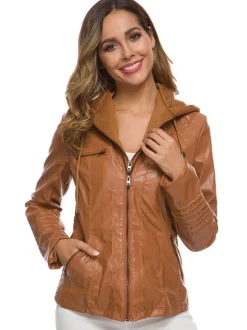PU Leather Jacket Hooded Spring Outerwear For Women 2026