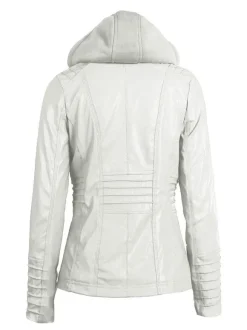 PU Leather Jacket Hooded Spring Outerwear For Women 2026