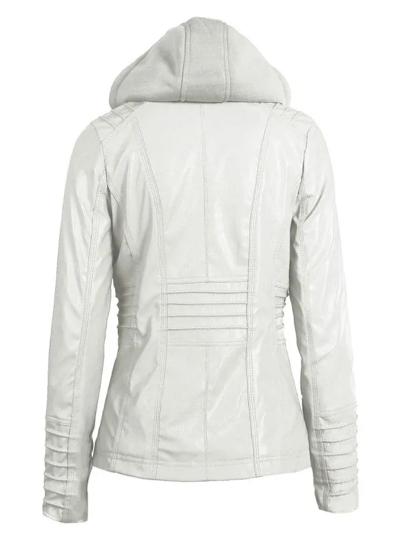 PU Leather Jacket Hooded Spring Outerwear For Women 2026