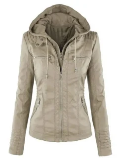 PU Leather Jacket Hooded Spring Outerwear For Women 2026