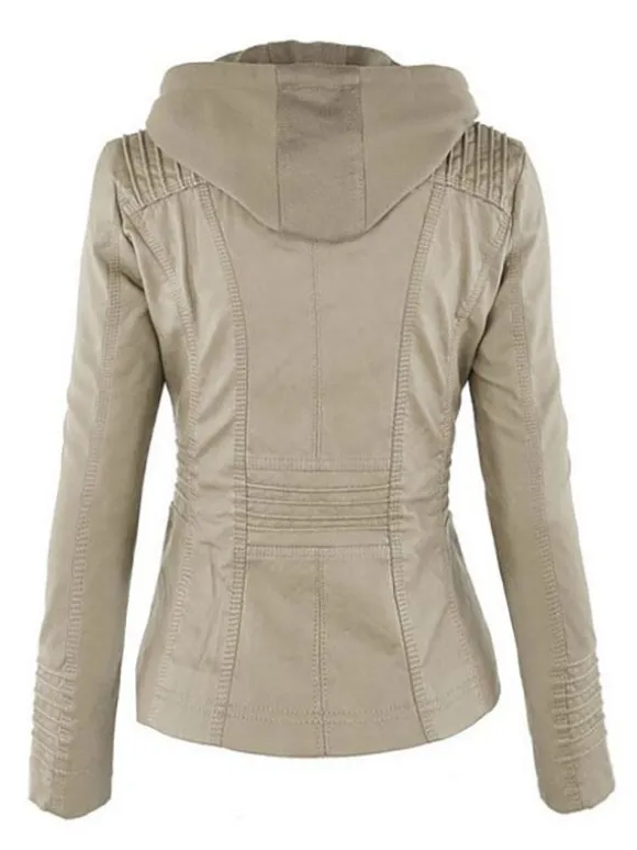 PU Leather Jacket Hooded Spring Outerwear For Women 2026