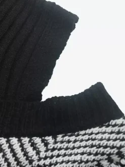 Pullovers For Women Black Color Block Jewel Neck Long Sleeves Open Shoulder Acrylic Sweaters