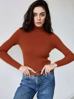 Pullovers Tops For Women Gray High Collar Long Sleeves Sweaters