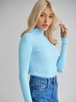 Pullovers Tops For Women Gray High Collar Long Sleeves Sweaters