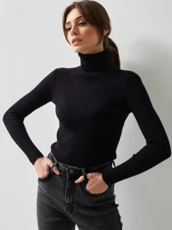 Pullovers For Women Khaki High Collar Long Sleeves Acrylic Sweaters