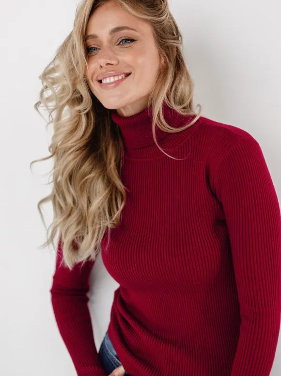 Pullovers For Women Khaki High Collar Long Sleeves Acrylic Sweaters