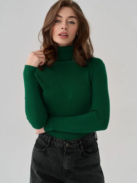 Pullovers For Women Khaki High Collar Long Sleeves Acrylic Sweaters