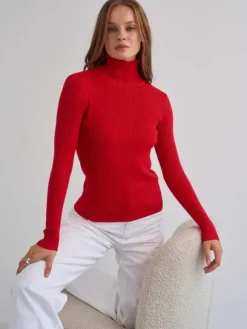 Pullovers For Women Khaki High Collar Long Sleeves Acrylic Sweaters