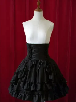 Pure Black High Waist Lolita Short Skirt with Layered Ruffles