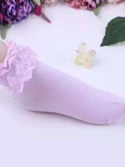 Pure Blue Cotton Blend Lace Trim Lolita Socks