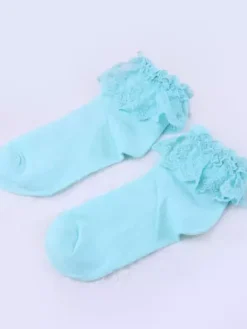 Pure Blue Cotton Blend Lace Trim Lolita Socks