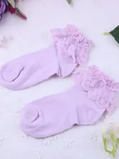 Pure Blue Cotton Blend Lace Trim Lolita Socks