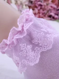 Pure Blue Cotton Blend Lace Trim Lolita Socks