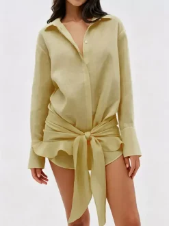 Pure Cotton Shirt Dress For Women - Resort Wrap Tie Front 2 Piece Set - Summer Beach Vacation 2026