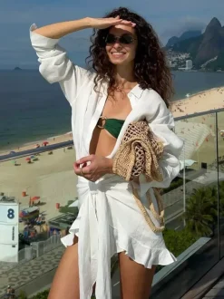 Pure Cotton Shirt Dress For Women - Resort Wrap Tie Front 2 Piece Set - Summer Beach Vacation 2026