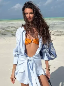 Pure Cotton Shirt Dress For Women - Resort Wrap Tie Front 2 Piece Set - Summer Beach Vacation 2026