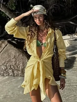 Pure Cotton Shirt Dress For Women - Resort Wrap Tie Front 2 Piece Set - Summer Beach Vacation 2026