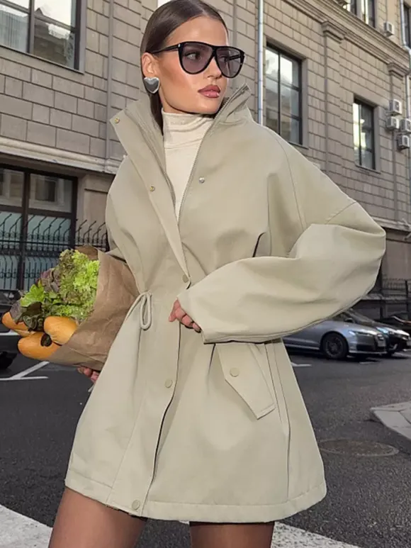 Pure Cotton Utility Jacket For Women - French Chic Drawstring Slim Fit Windbreaker - Spring Casual Outerwear 2026