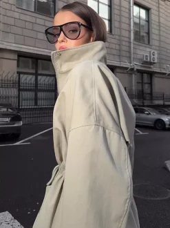 Pure Cotton Utility Jacket For Women - French Chic Drawstring Slim Fit Windbreaker - Spring Casual Outerwear 2026