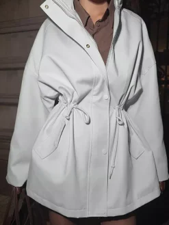 Pure Cotton Utility Jacket For Women - French Chic Drawstring Slim Fit Windbreaker - Spring Casual Outerwear 2026