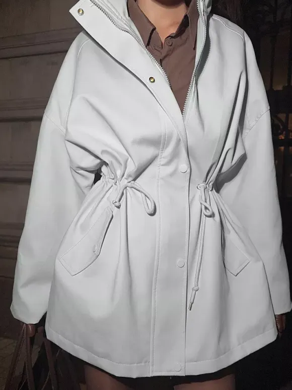 Pure Cotton Utility Jacket For Women - French Chic Drawstring Slim Fit Windbreaker - Spring Casual Outerwear 2026