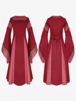 Purple Retro Tudor Dress Costumes Girl's Marie Antoinette Costume Polyester Dress Dress Retro Masquerade Ball Gown Burgundy