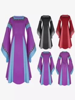 Purple Retro Tudor Dress Costumes Girl's Marie Antoinette Costume Polyester Dress Dress Retro Masquerade Ball Gown Burgundy
