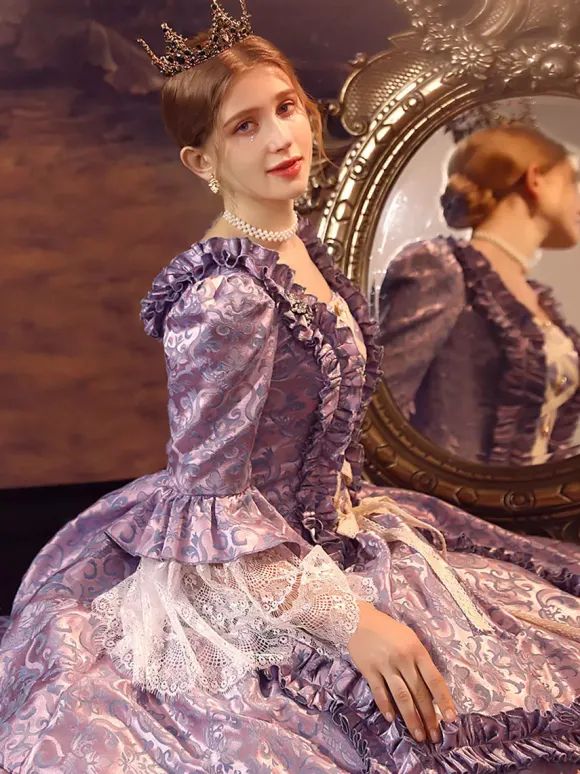 Purple Retro Tudor Dress Costumes Polyester Dress Women's Retro Marie Antoinette Costume 18th Century Costume