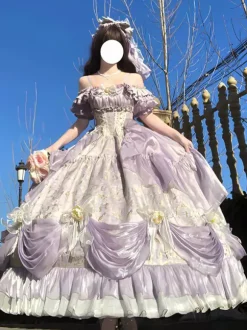 Purple Fairy Lolita Dress Off Shoulder Spaghetti Ruffles Sweet Lolita Tea Party Dress
