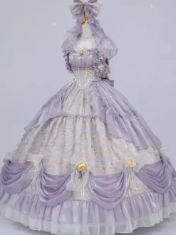Purple Fairy Lolita Dress Off Shoulder Spaghetti Ruffles Sweet Lolita Tea Party Dress