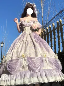 Purple Fairy Lolita Dress Off Shoulder Spaghetti Ruffles Sweet Lolita Tea Party Dress